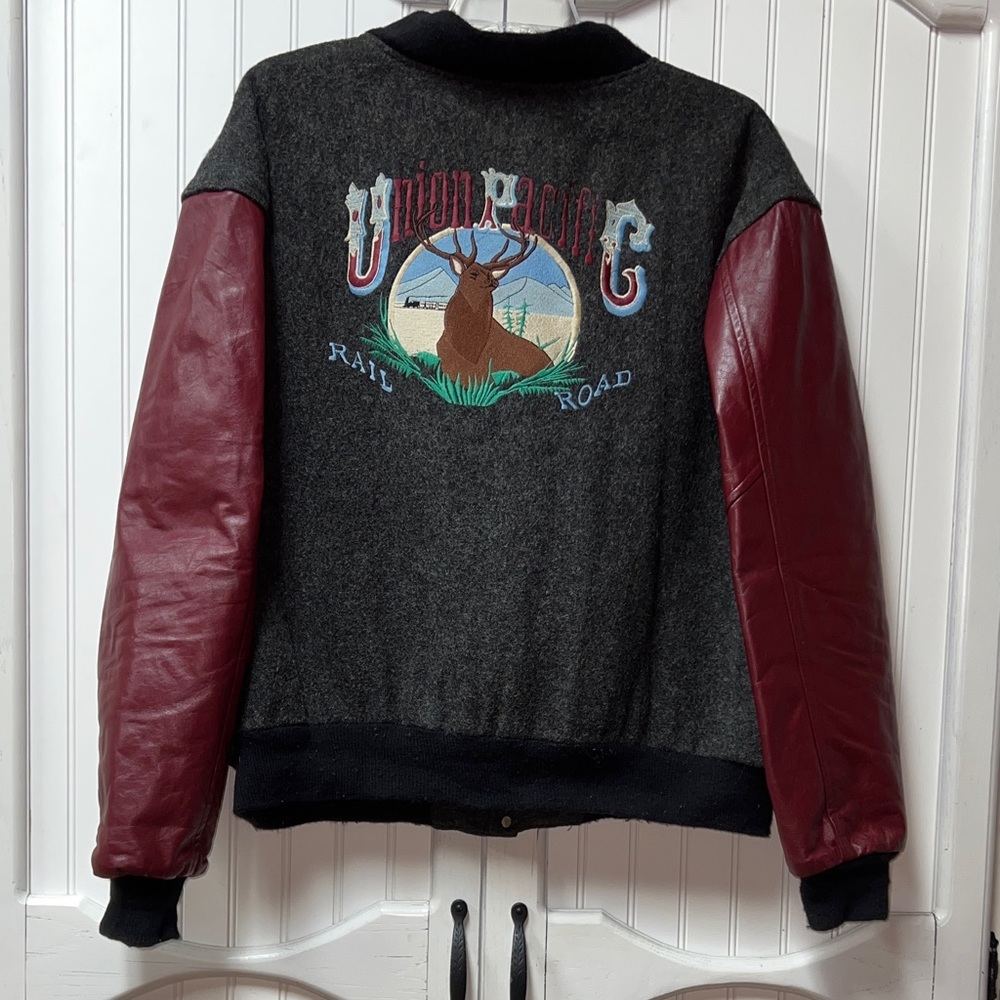 90s Union Pacific Railroad Letterman Varsity Jacket XXL Vintage Leather
